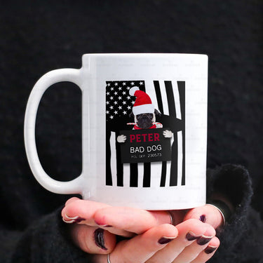 Personalized Dog Gift Idea - Bad Pug Wearing Christmas Hat For Dog Lovers - White Mug
